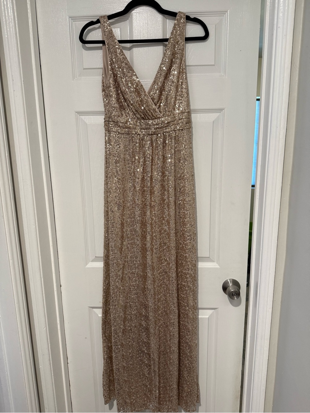 David's Bridal Gold Sequin Maxi Dress